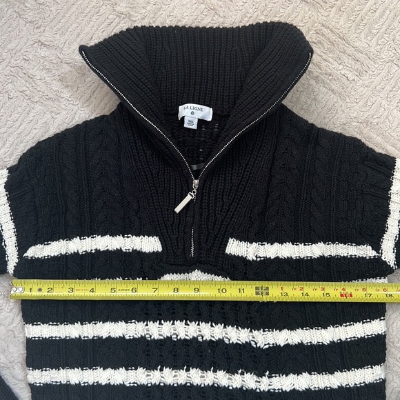 La Ligne x Target Black Quarter Zip Striped Cable Knit Sweater, Size XXS, EUC - Picture 13 of 16